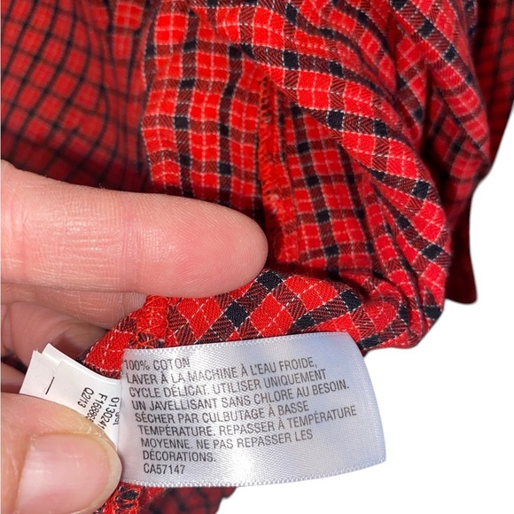 Merona red plaid cotton button down with rose gold sequin collar - Picture 6 of 9